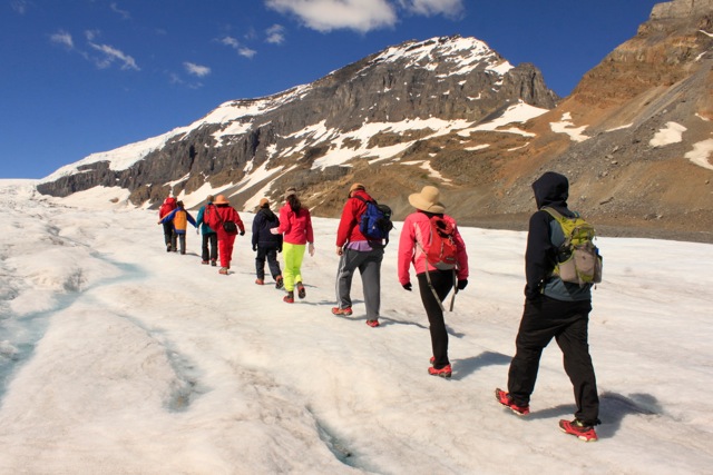 Hiking on the Athabasca Glacier in Jasper National Park of Alberta, Canada