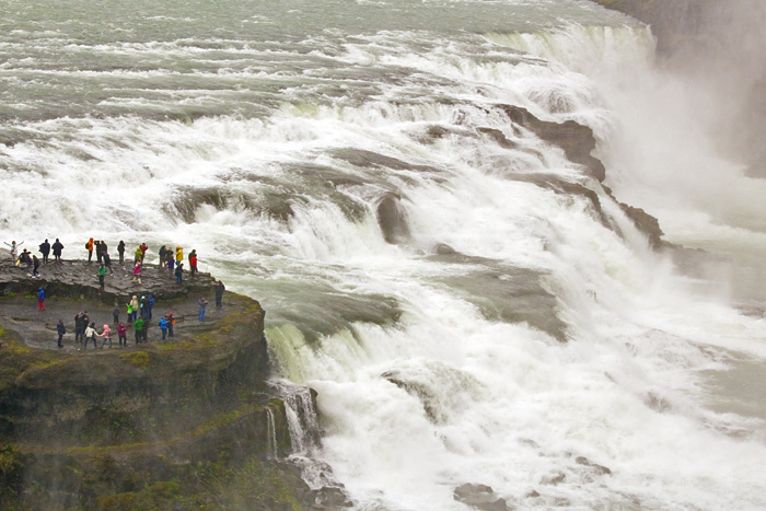 People at Gullfoss Waterfall, Hvítá river, Golden Circle, Icel